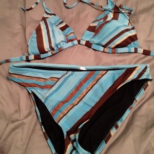 Blue brown and gold swimsuit